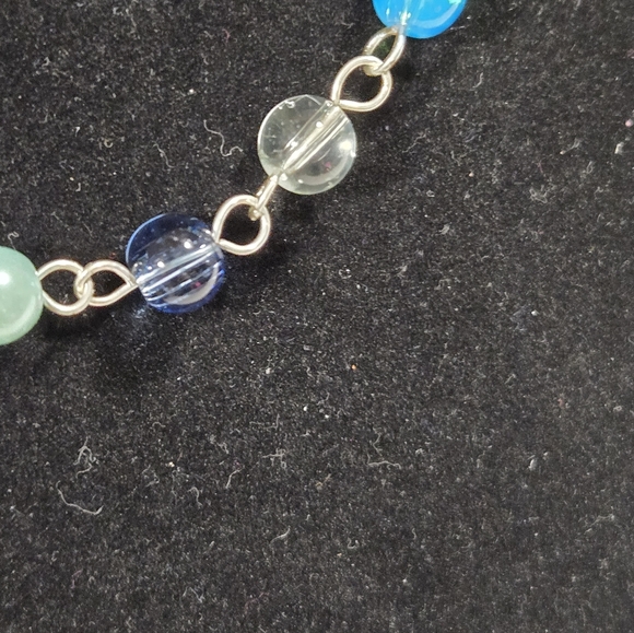 Silver Chain Necklace with Blue and Green Beads - Picture 4 of 7